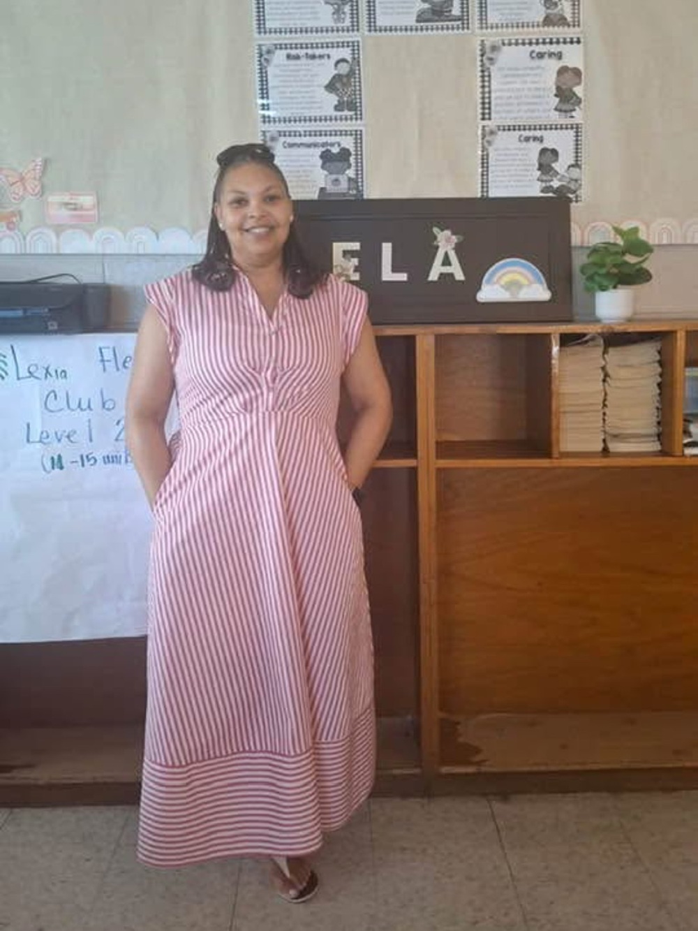 entro Pink and White Striped Midi Shirt Dress with Waist Tie